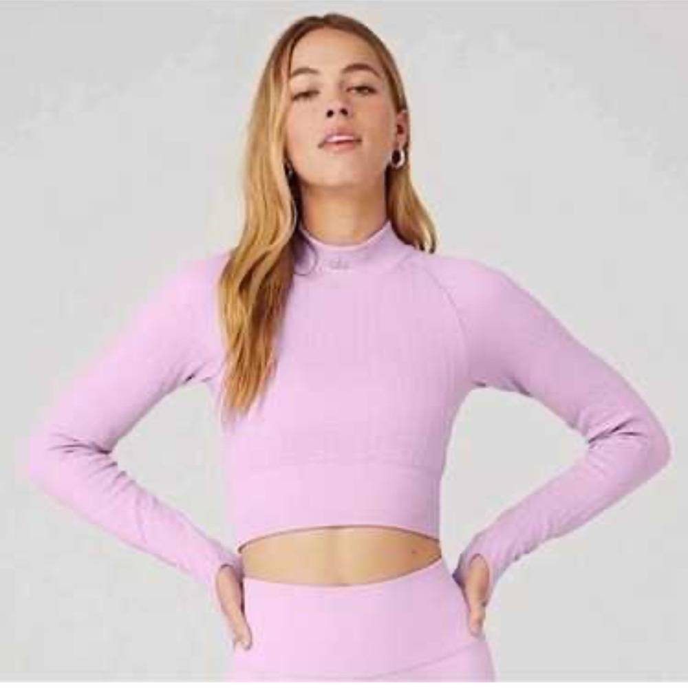 ALO Yoga Sugar Plum Cropped Fitted Long Sleeve Top